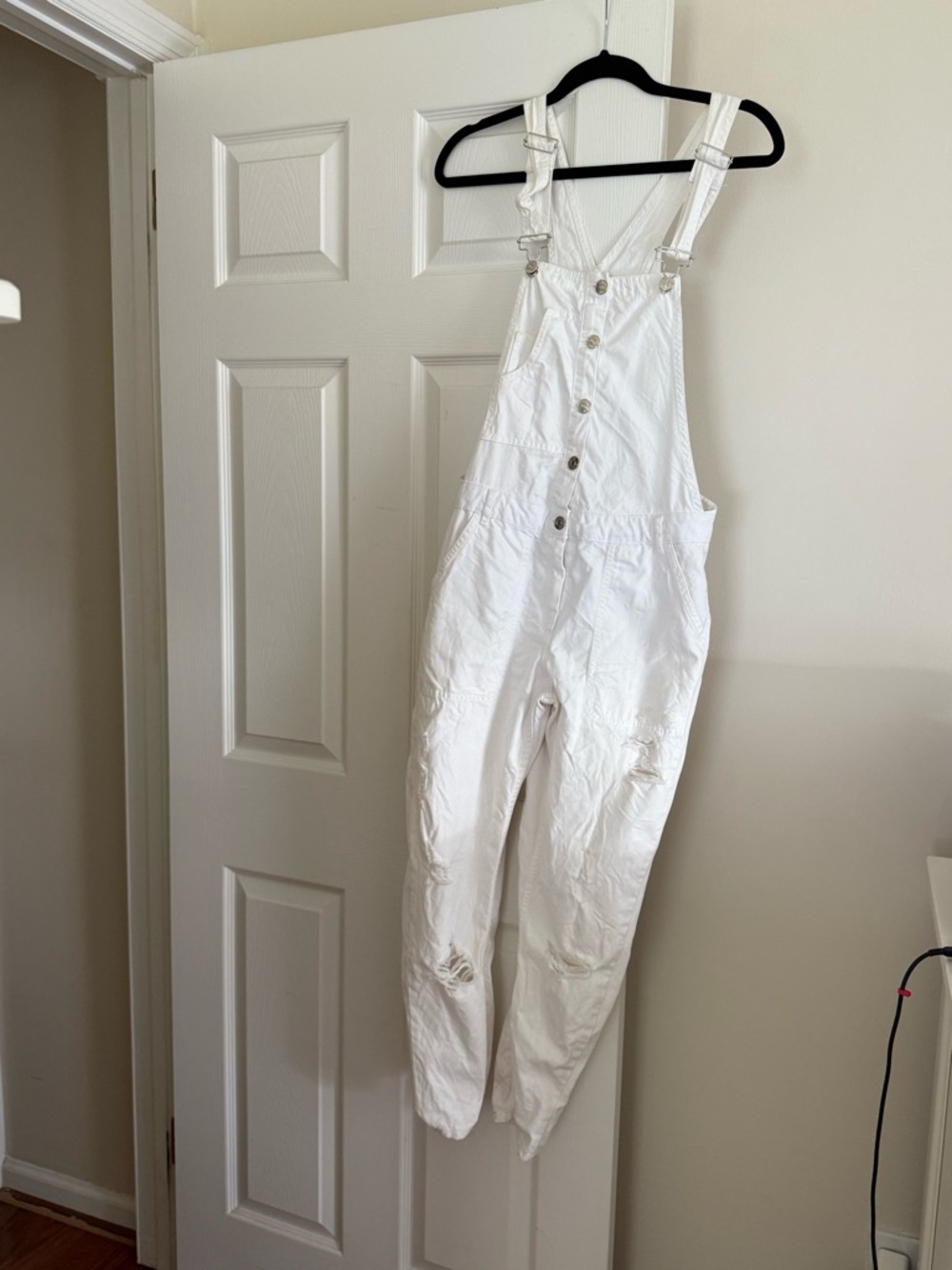 White Women's Denim Overalls - Classic Button-Front